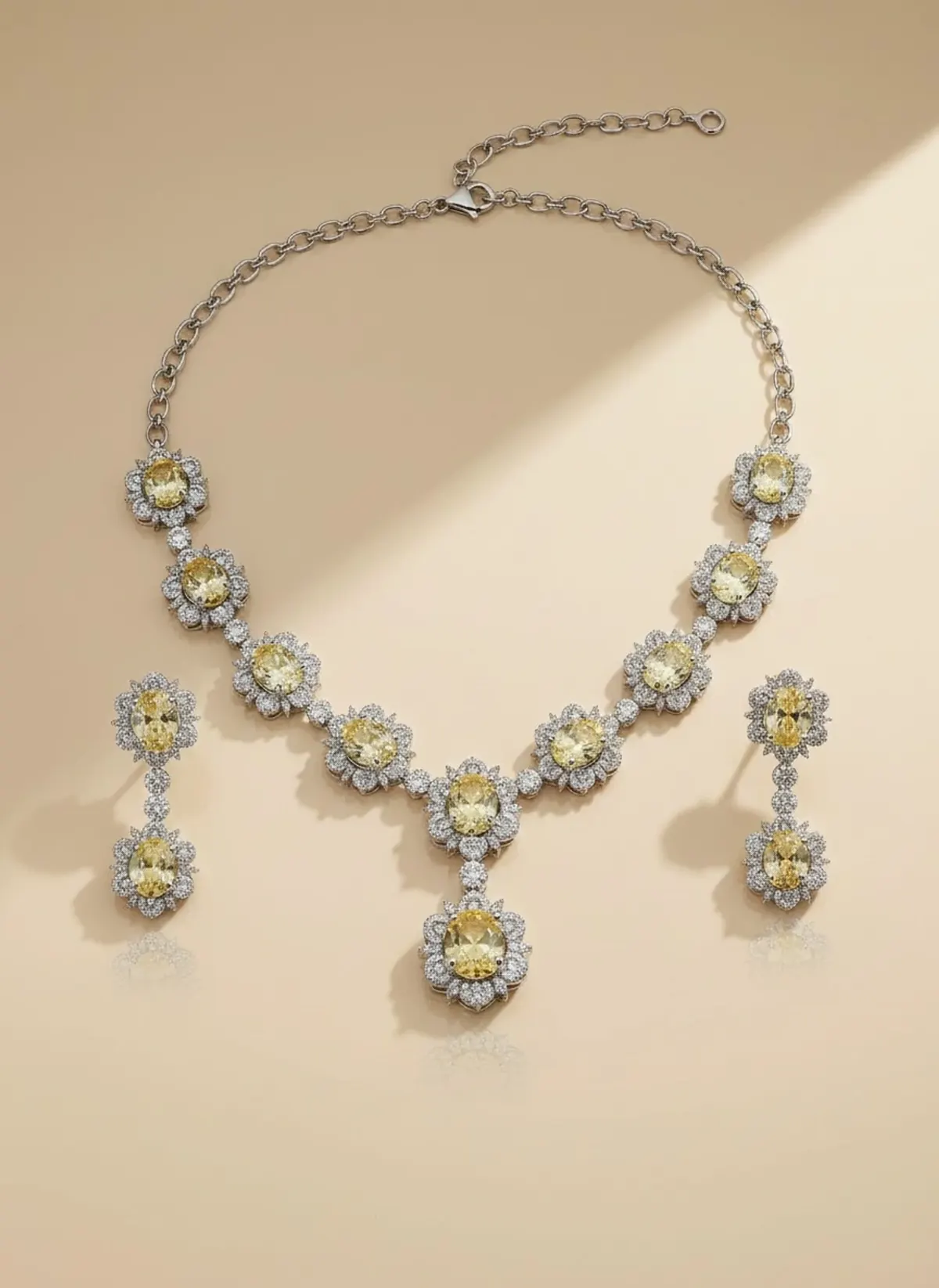 Ruby Jewellers fancy yellow diamond necklace and matching earrings